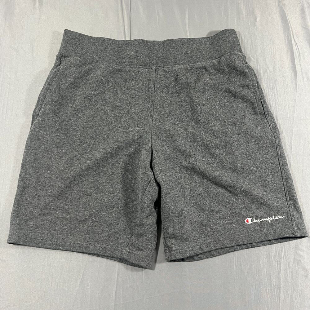 Champion Sweat Shorts Mens Large Heather Gray Logo French Terry Lined Cotton